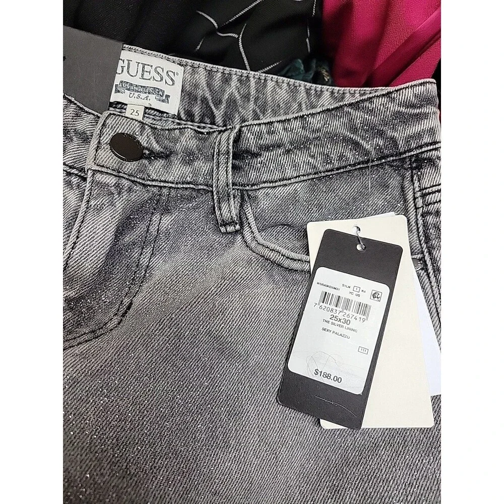 Guess Women's Mid-Rise Sexy Palazzo Shimmer Gray Jeans 25W x 30L - NEW - Picture 6 of 12